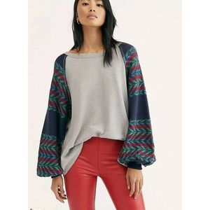 Free People Rainbow Dreams Balloon Sleeve Top